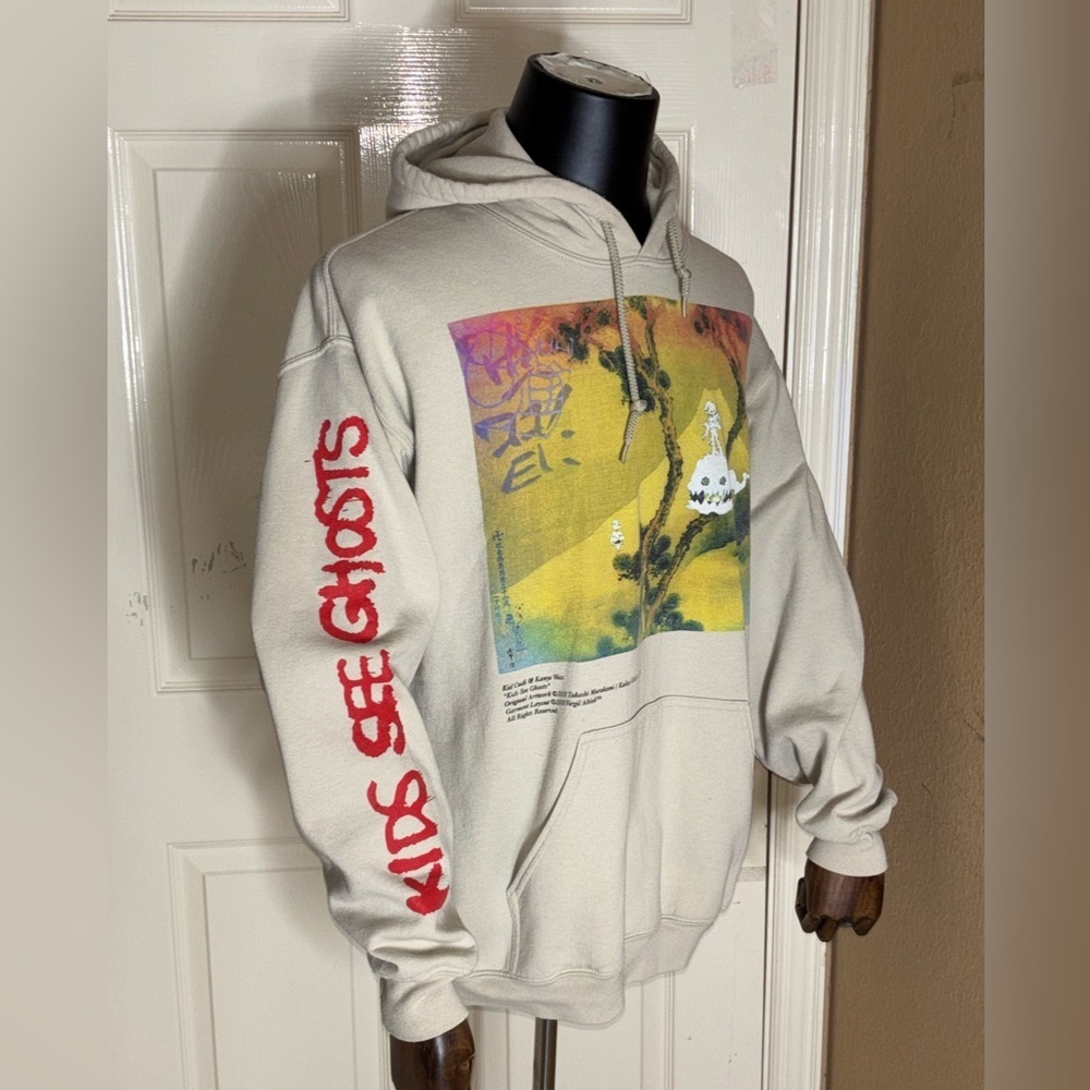 Kanye West Kid Cudi Kids See Ghosts Album Hoodie Large Beige Brown Tour Pullover - Picture 9 of 10
